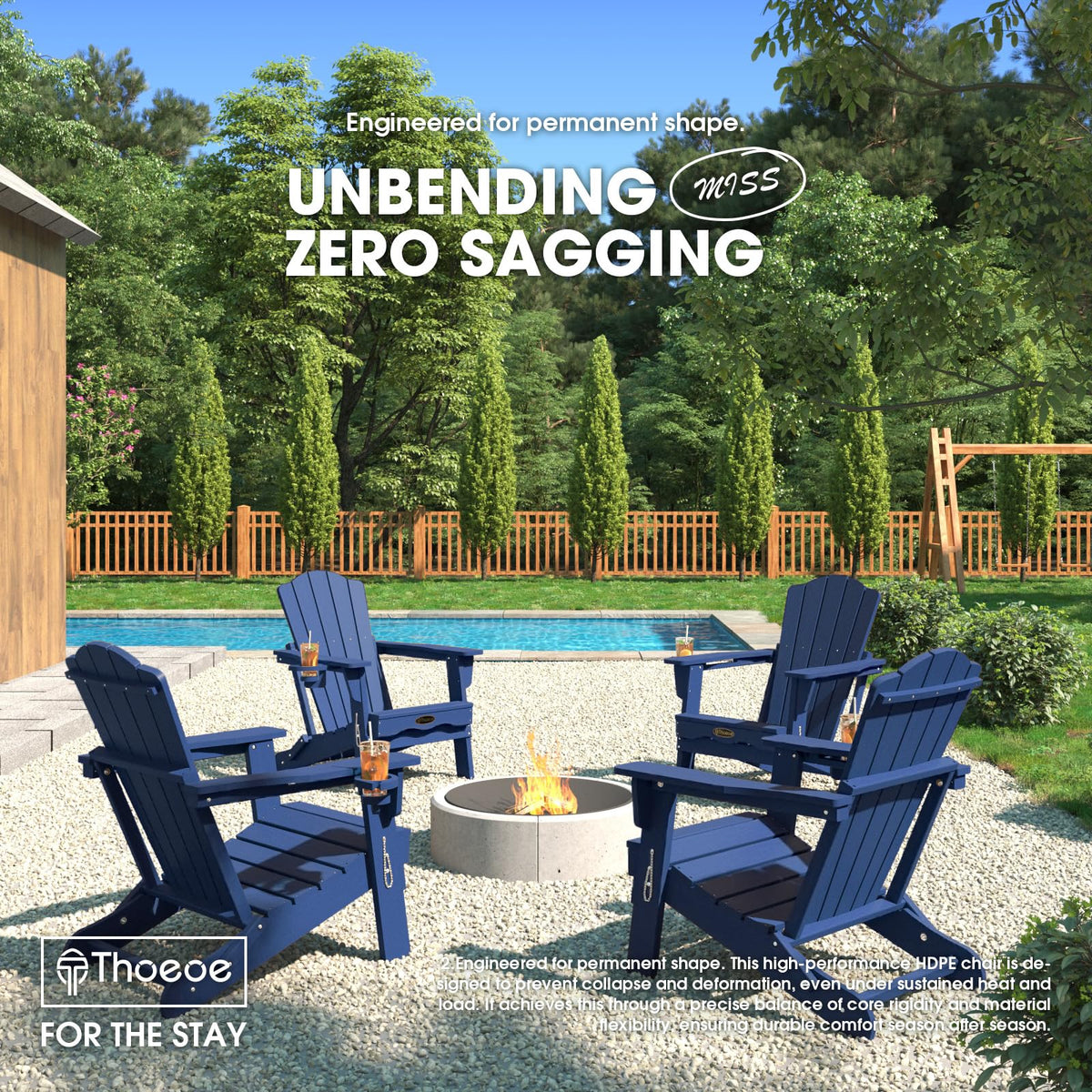 Folding Adirondack Chair Set of 2 HDPE All-Weather Outdoor Chair D619674