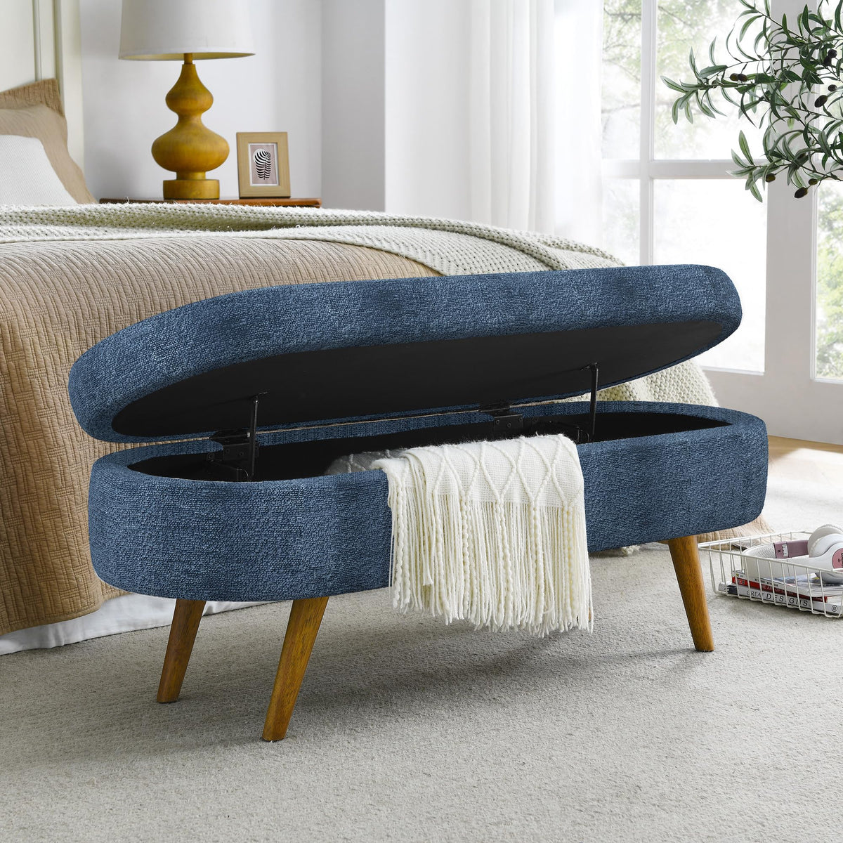 Oval Storage Bench with Rubber Wood Legs C65454