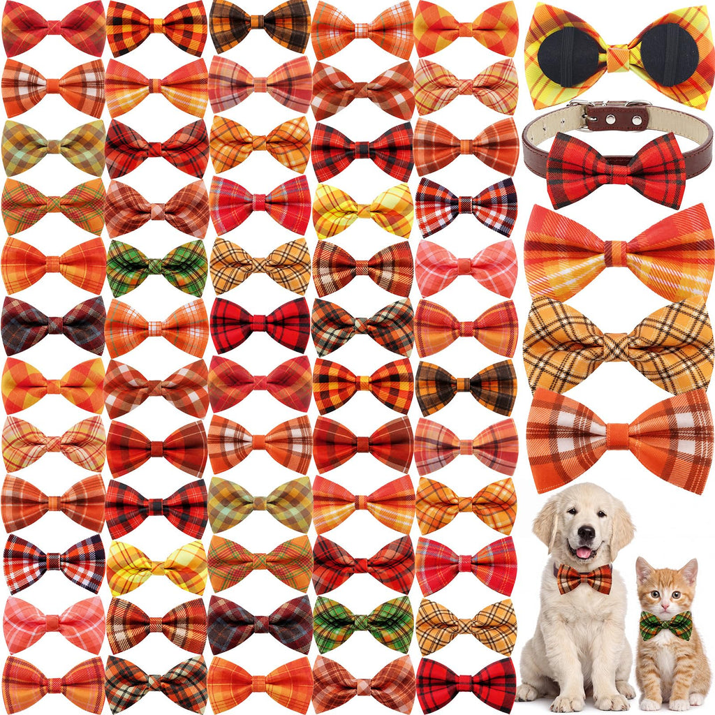 60 Pcs Plaid Dog Collar Bow Ties K450452