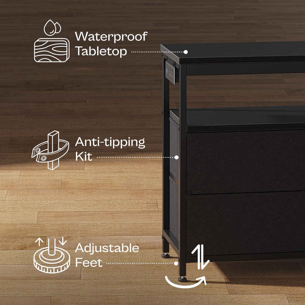 Black 47 Inch 6 Drawer TV Stand with Power Outlets M11542