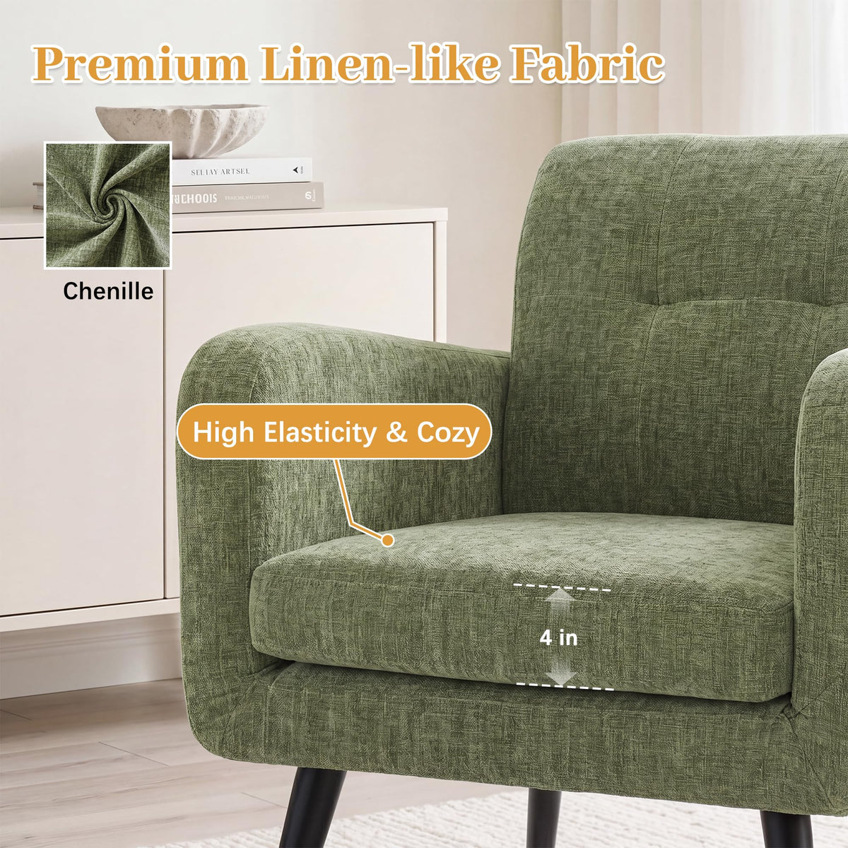 Olive Green Chenille Upholstered Accent Chairs Set of 2 D24352