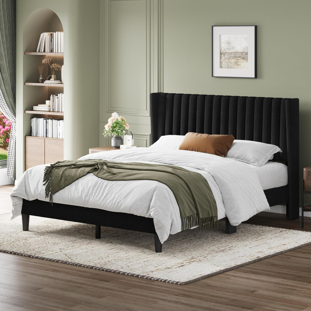 Black Queen Bed Frame with Headboard G411