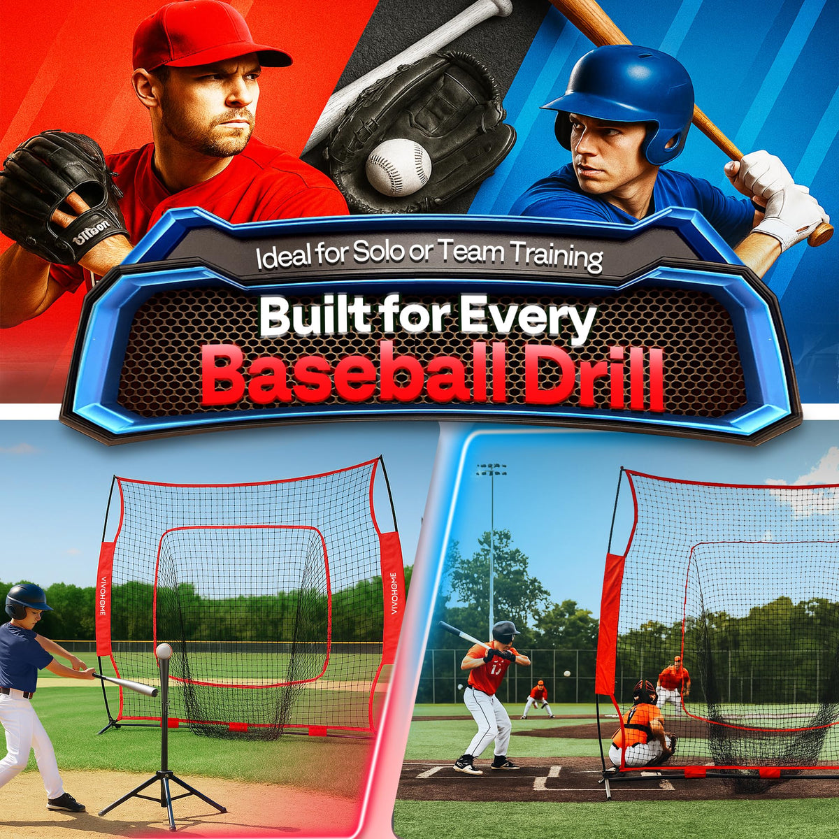 Baseball & Softball Training Net with Batting Tee, 7 x 7 ft. B3401