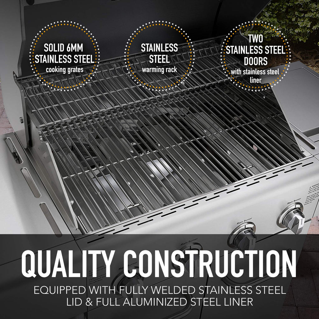 4-Burner Stainless Steel Propane Gas Grill with Side Burner G62683