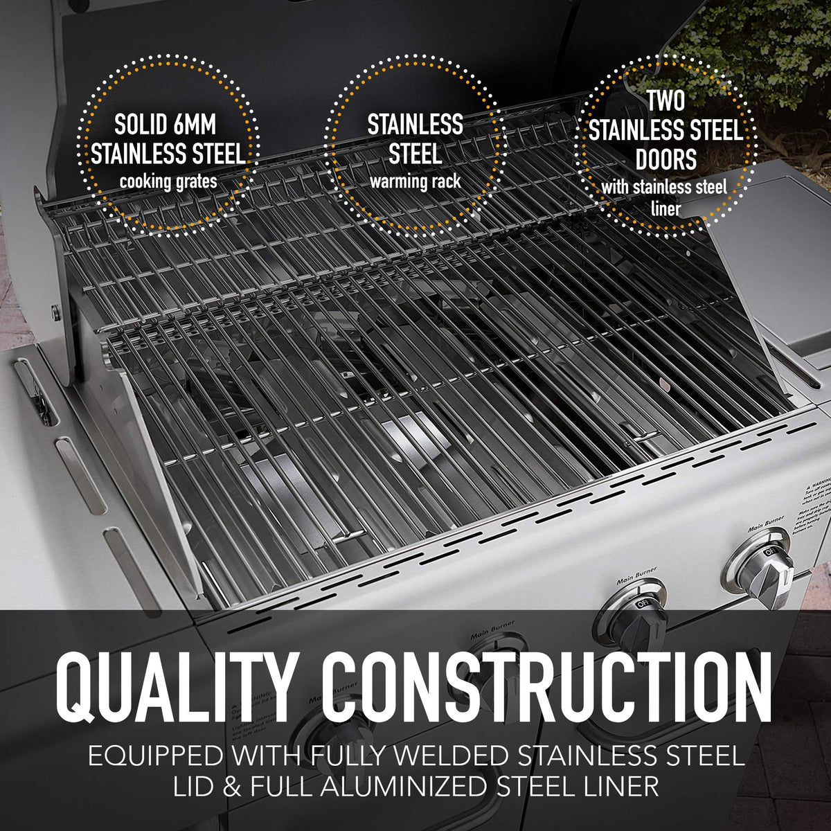 4-Burner Stainless Steel Propane Gas Grill with Side Burner G62683